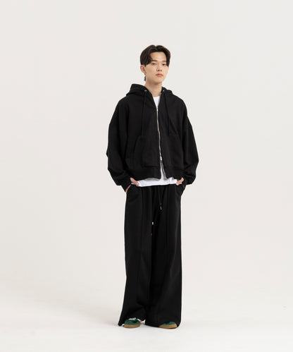 【ブラック】PIN TUCK SWEAT WIDE PANTS/ピンタックスウェットワイドパンツ