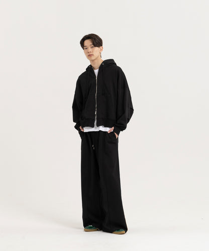 【ブラック】PIN TUCK SWEAT WIDE PANTS/ピンタックスウェットワイドパンツ