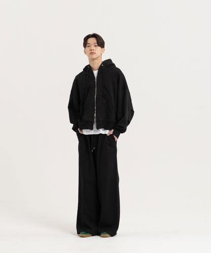 【ブラック】PIN TUCK SWEAT WIDE PANTS/ピンタックスウェットワイドパンツ