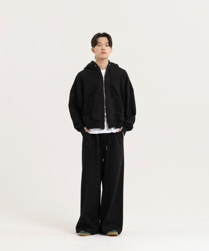 【ブラック】PIN TUCK SWEAT WIDE PANTS/ピンタックスウェットワイドパンツ