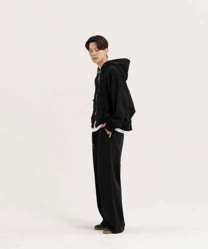 【ブラック】PIN TUCK SWEAT WIDE PANTS/ピンタックスウェットワイドパンツ