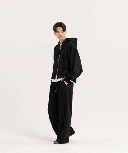 【ブラック】PIN TUCK SWEAT WIDE PANTS/ピンタックスウェットワイドパンツ