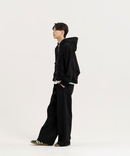 【ブラック】PIN TUCK SWEAT WIDE PANTS/ピンタックスウェットワイドパンツ