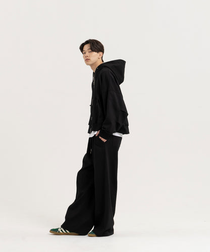 【ブラック】PIN TUCK SWEAT WIDE PANTS/ピンタックスウェットワイドパンツ