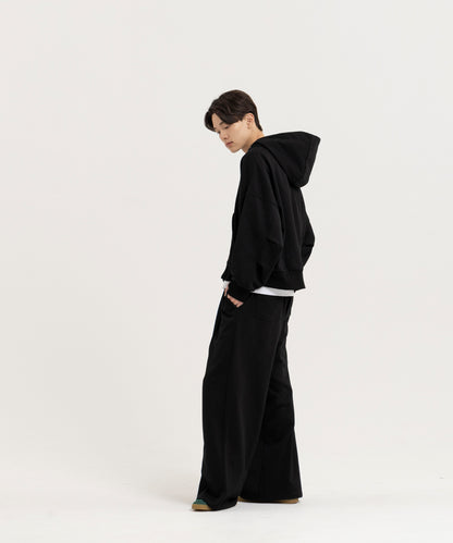 【ブラック】PIN TUCK SWEAT WIDE PANTS/ピンタックスウェットワイドパンツ