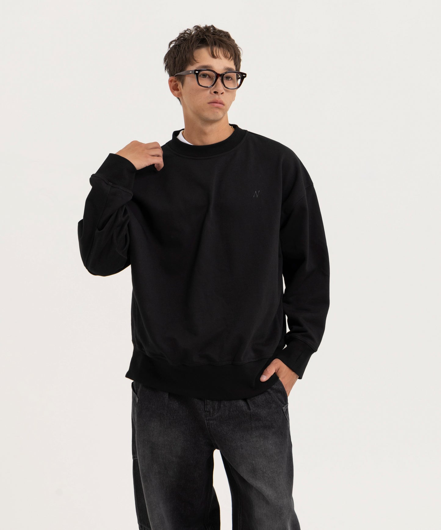 【ブラック】OVER SIZE SWEAT PULLOVER/オーバーサイズスウェットプルオーバー