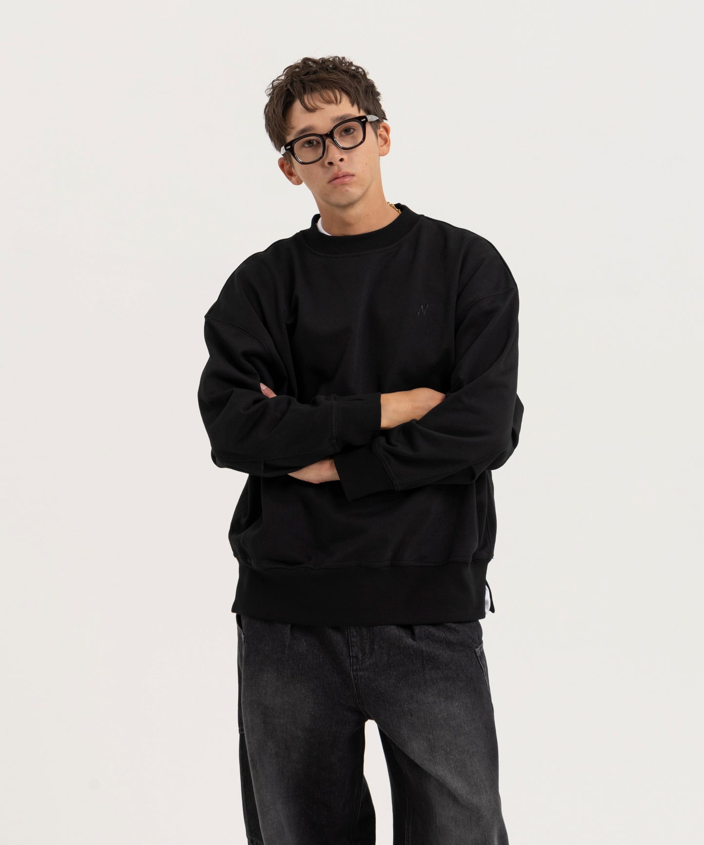 【ブラック】OVER SIZE SWEAT PULLOVER/オーバーサイズスウェットプルオーバー