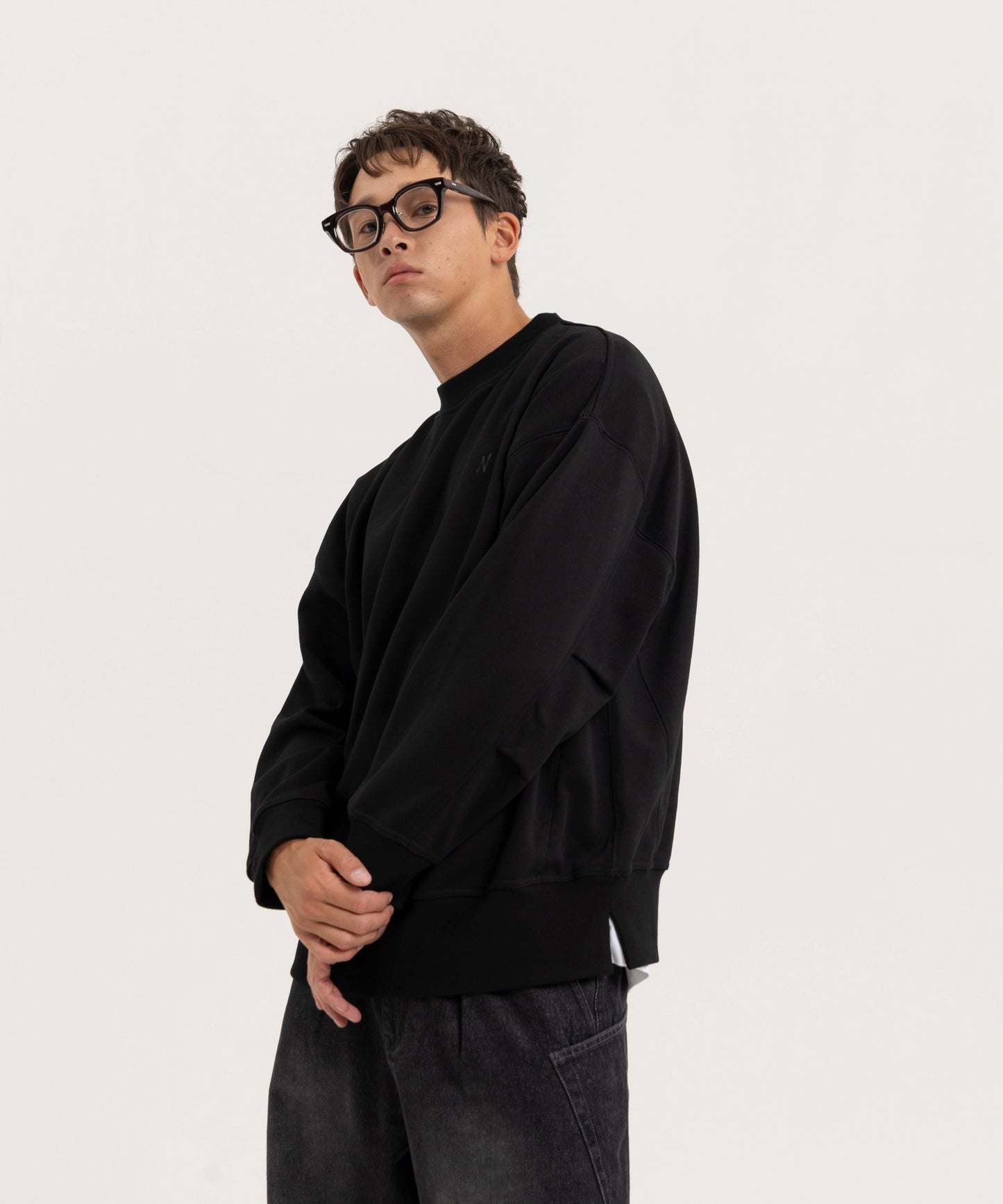 【ブラック】OVER SIZE SWEAT PULLOVER/オーバーサイズスウェットプルオーバー