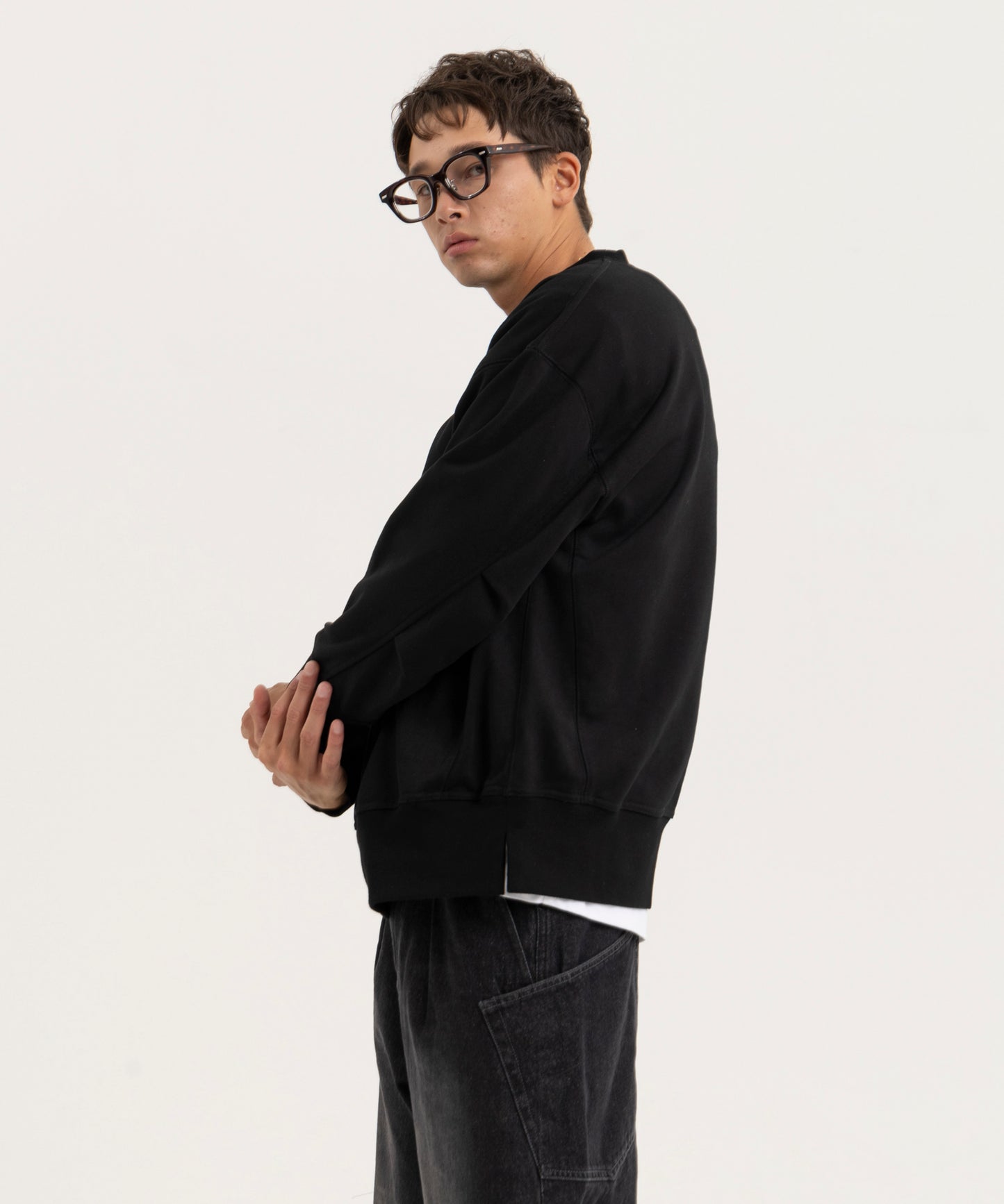 【ブラック】OVER SIZE SWEAT PULLOVER/オーバーサイズスウェットプルオーバー