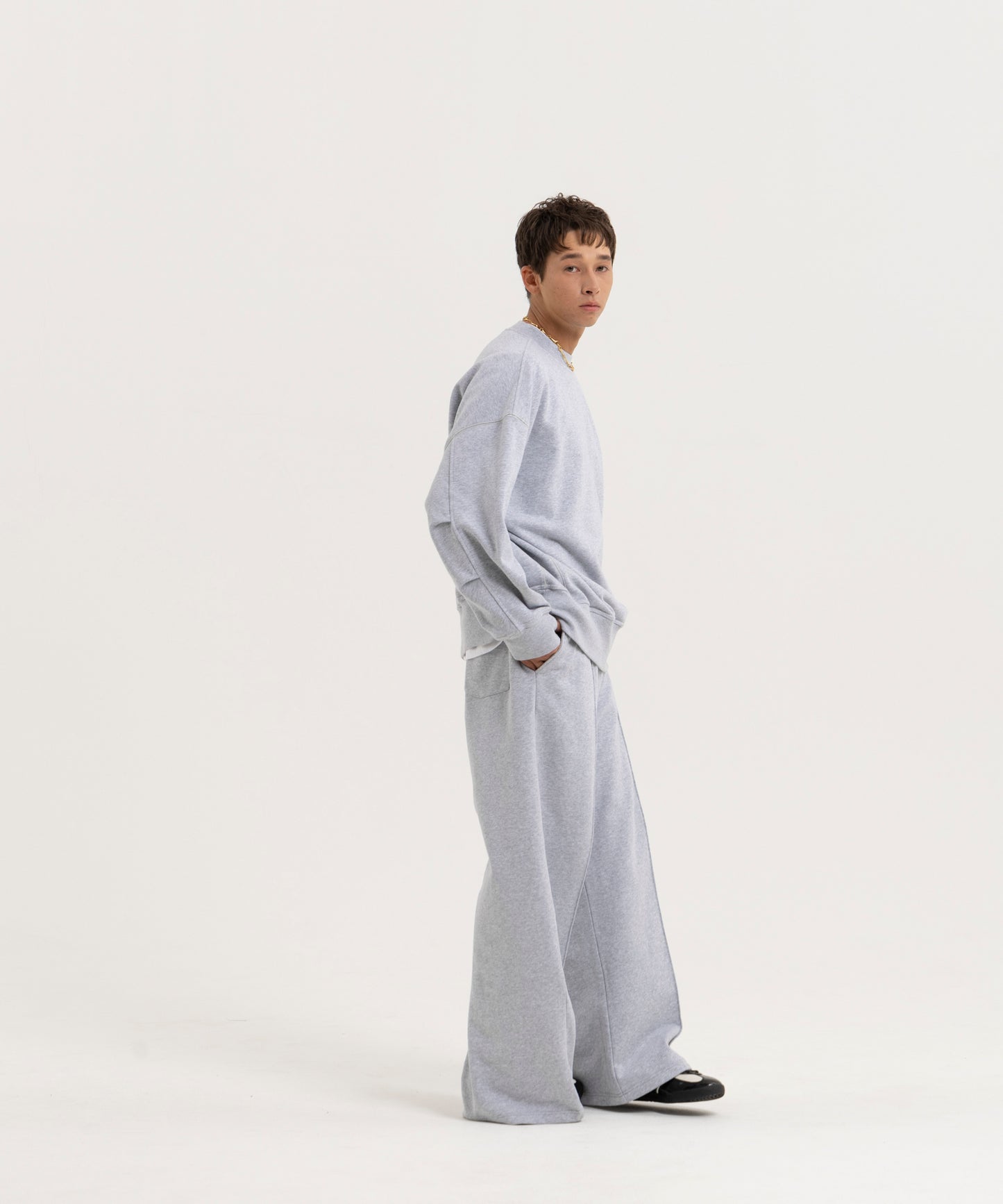 【グレー】PIN TUCK SWEAT WIDE PANTS/ピンタックスウェットワイドパンツ