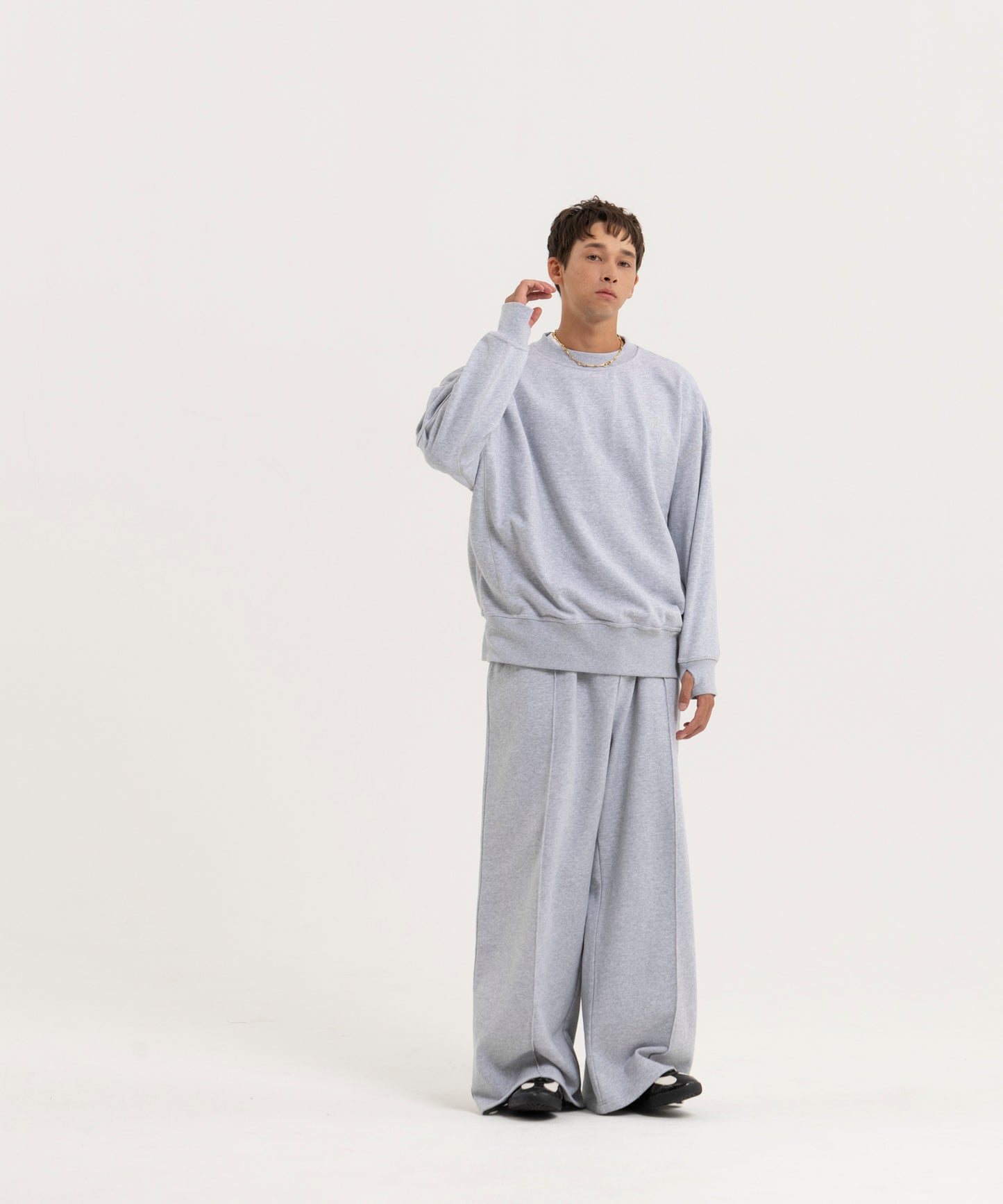 【グレー】PIN TUCK SWEAT WIDE PANTS/ピンタックスウェットワイドパンツ