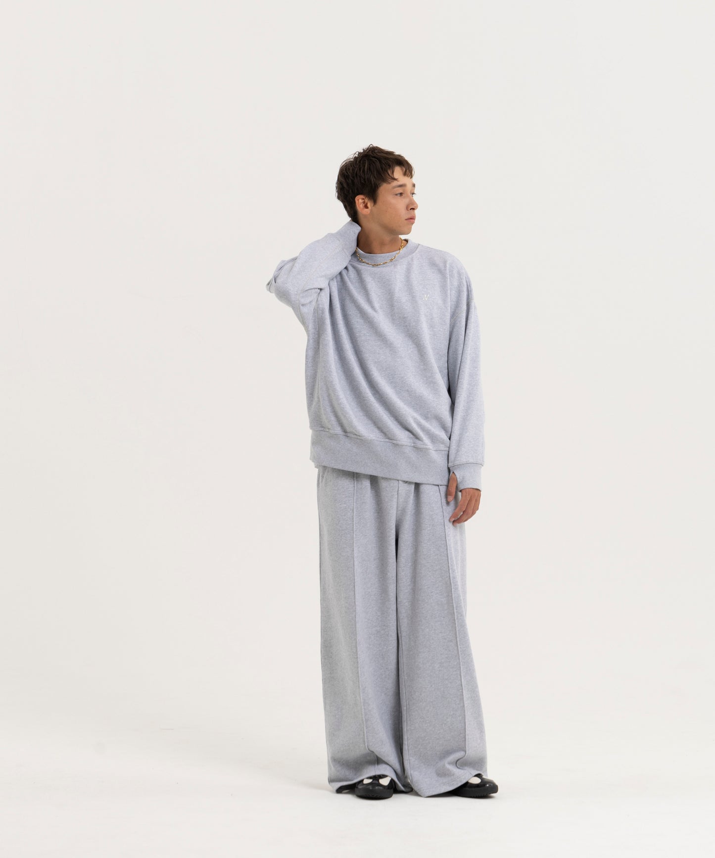 【グレー】PIN TUCK SWEAT WIDE PANTS/ピンタックスウェットワイドパンツ