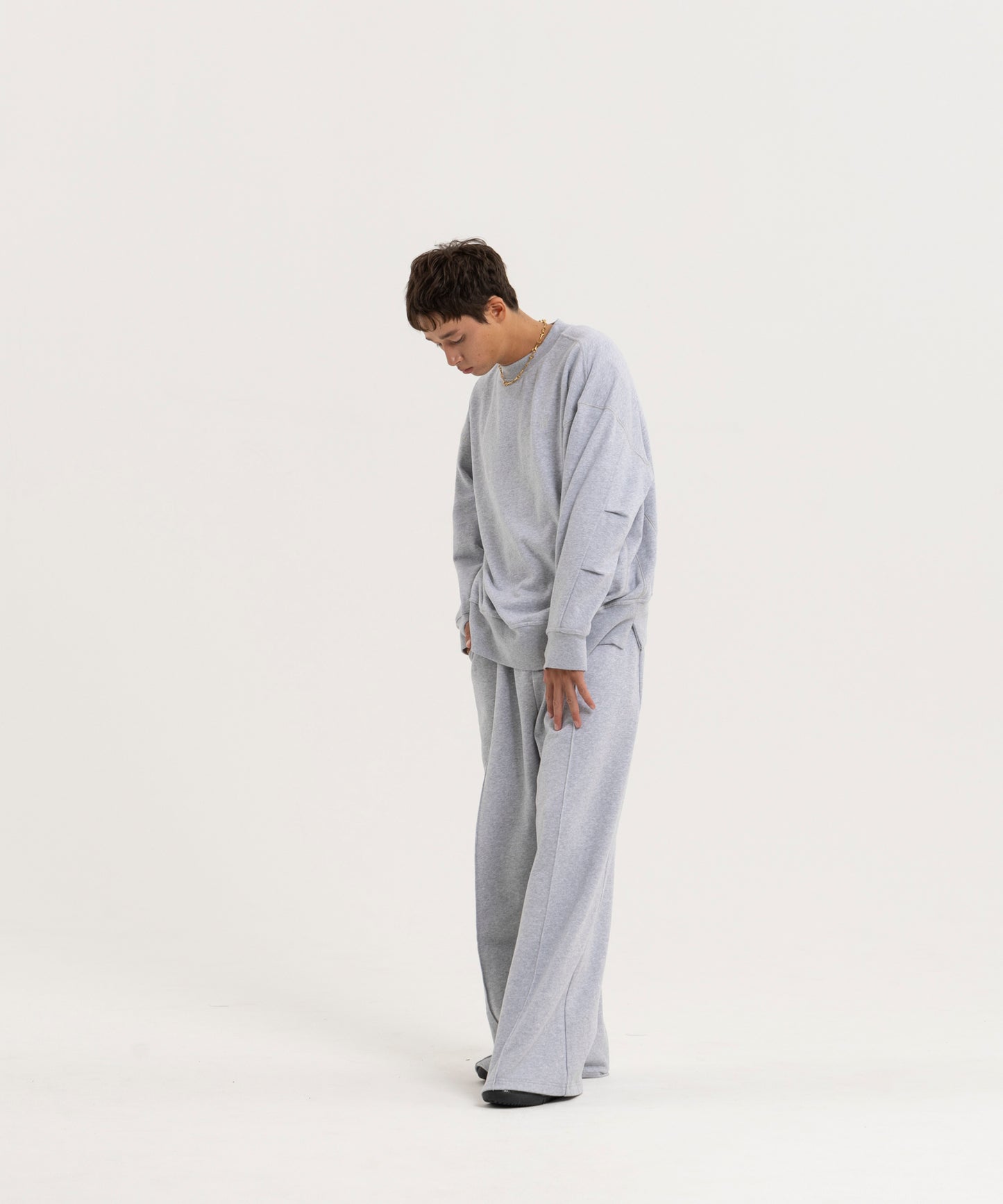 【グレー】PIN TUCK SWEAT WIDE PANTS/ピンタックスウェットワイドパンツ