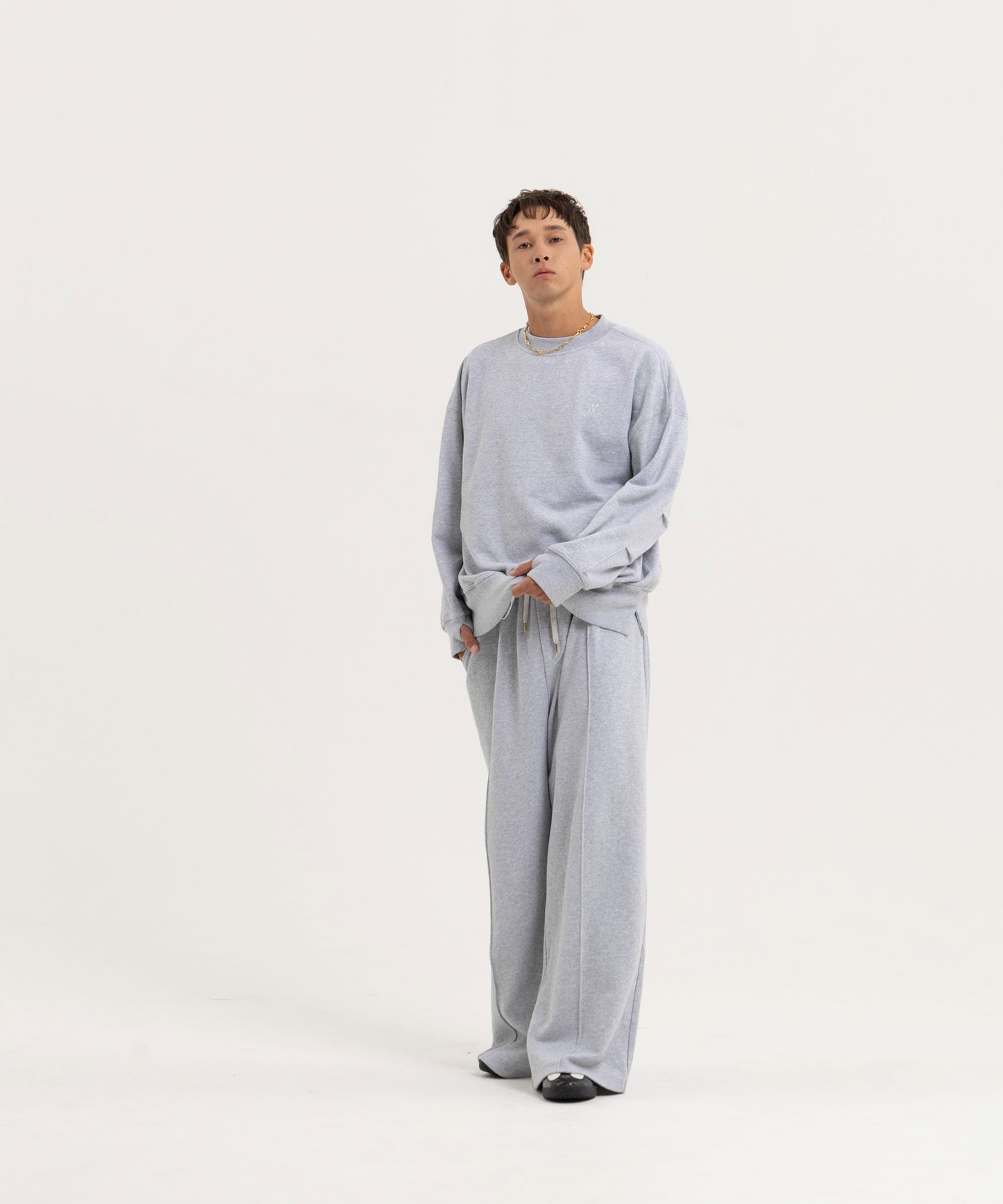 【グレー】PIN TUCK SWEAT WIDE PANTS/ピンタックスウェットワイドパンツ