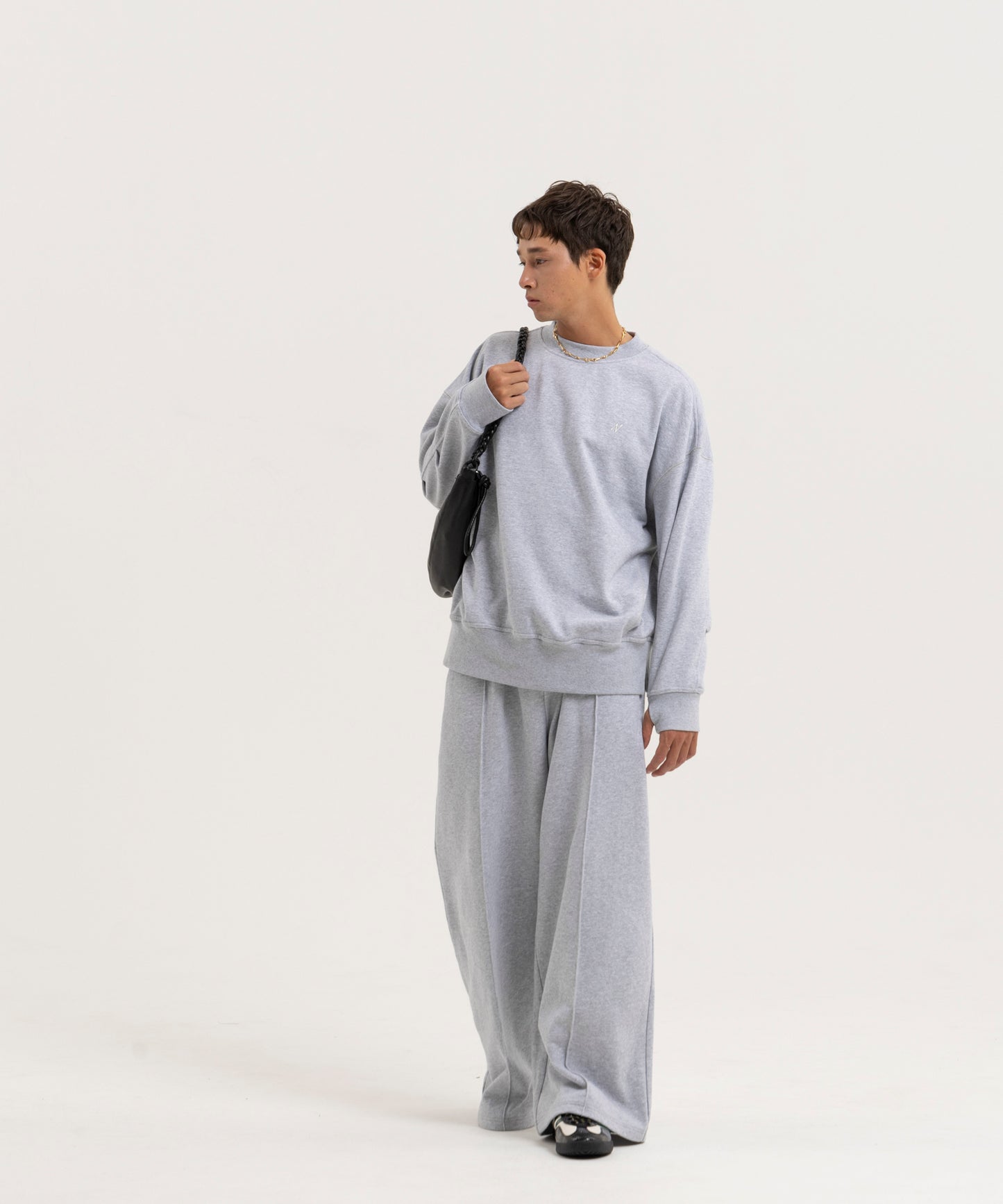 【グレー】PIN TUCK SWEAT WIDE PANTS/ピンタックスウェットワイドパンツ