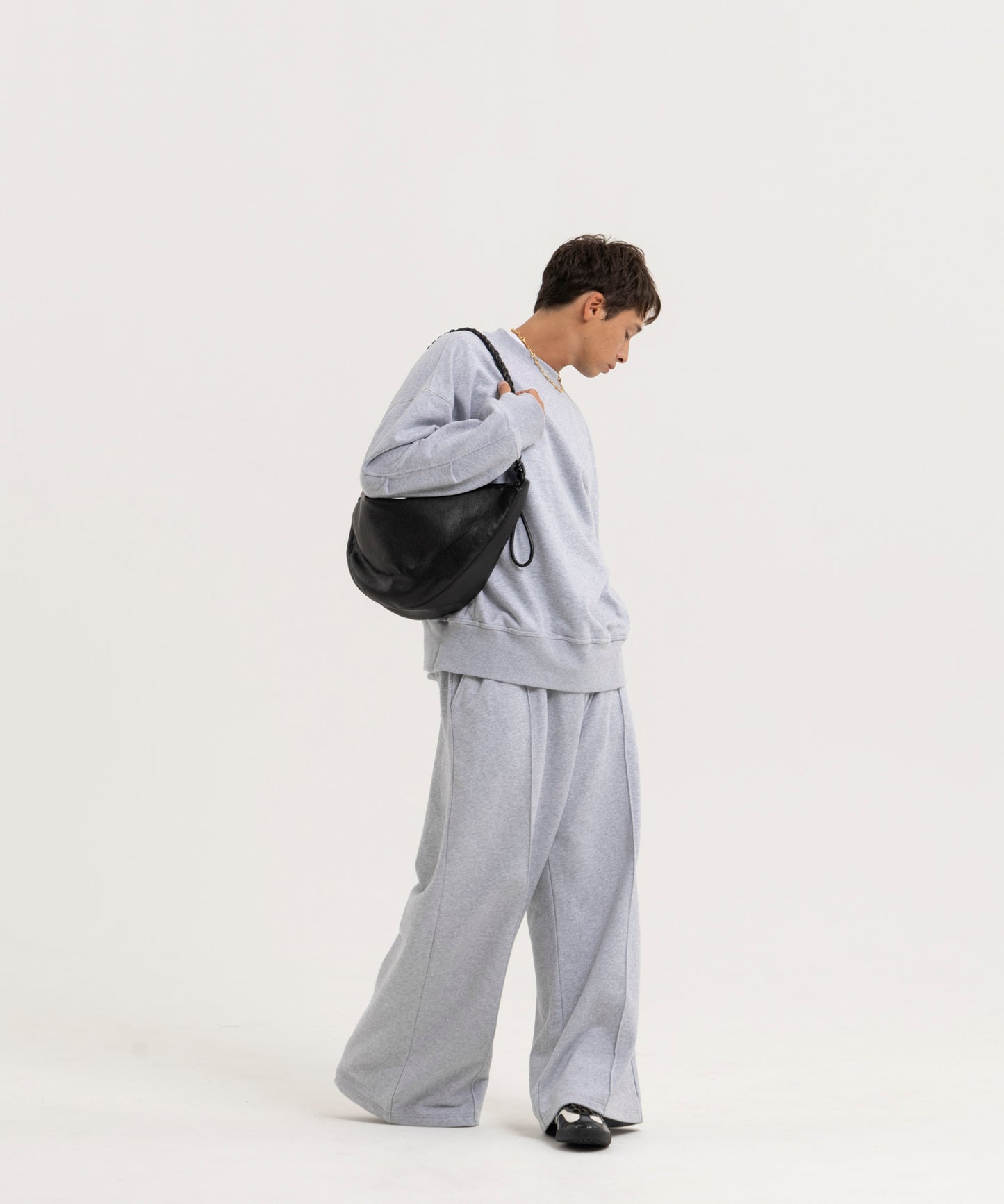 【グレー】PIN TUCK SWEAT WIDE PANTS/ピンタックスウェットワイドパンツ