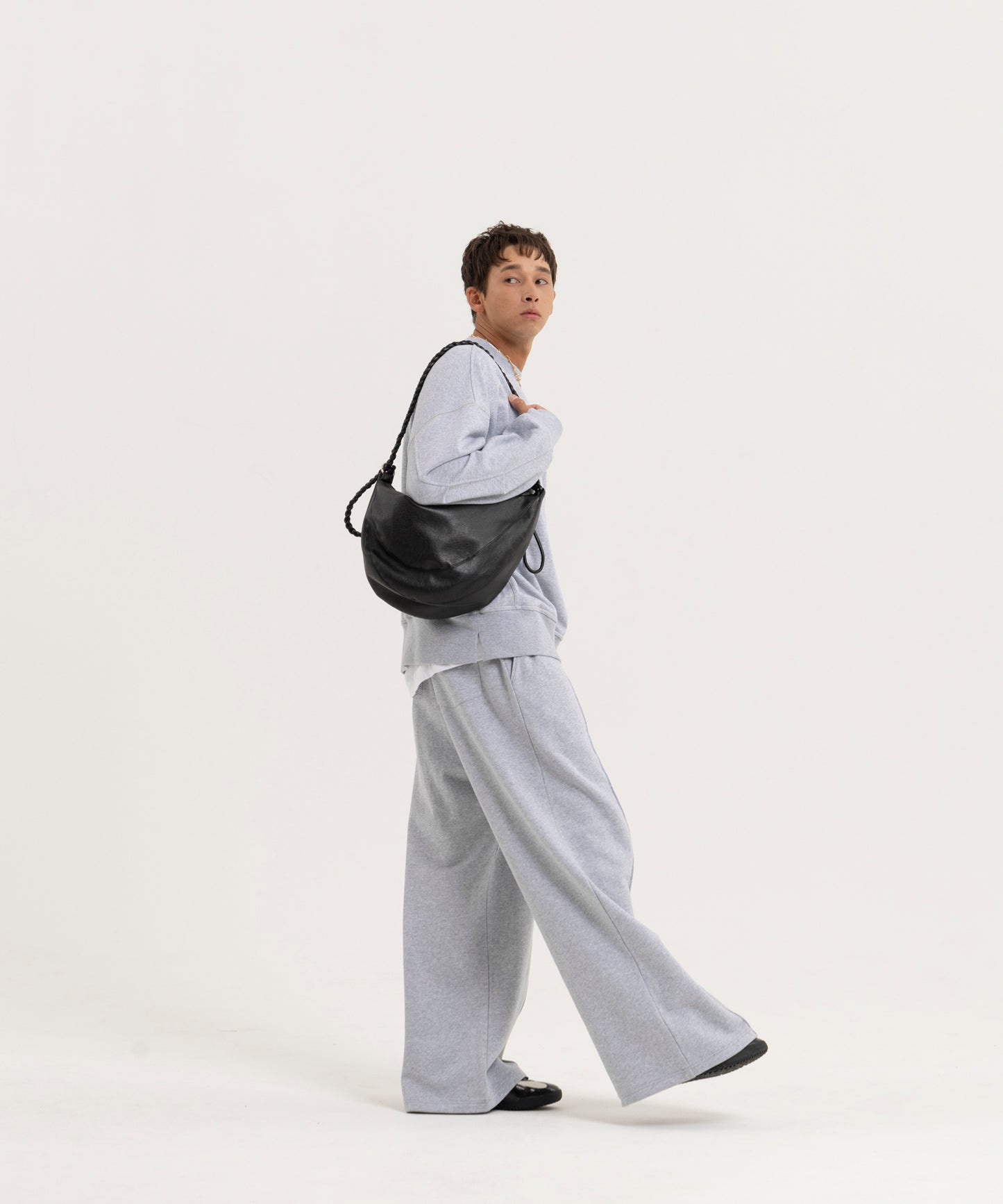 【グレー】PIN TUCK SWEAT WIDE PANTS/ピンタックスウェットワイドパンツ