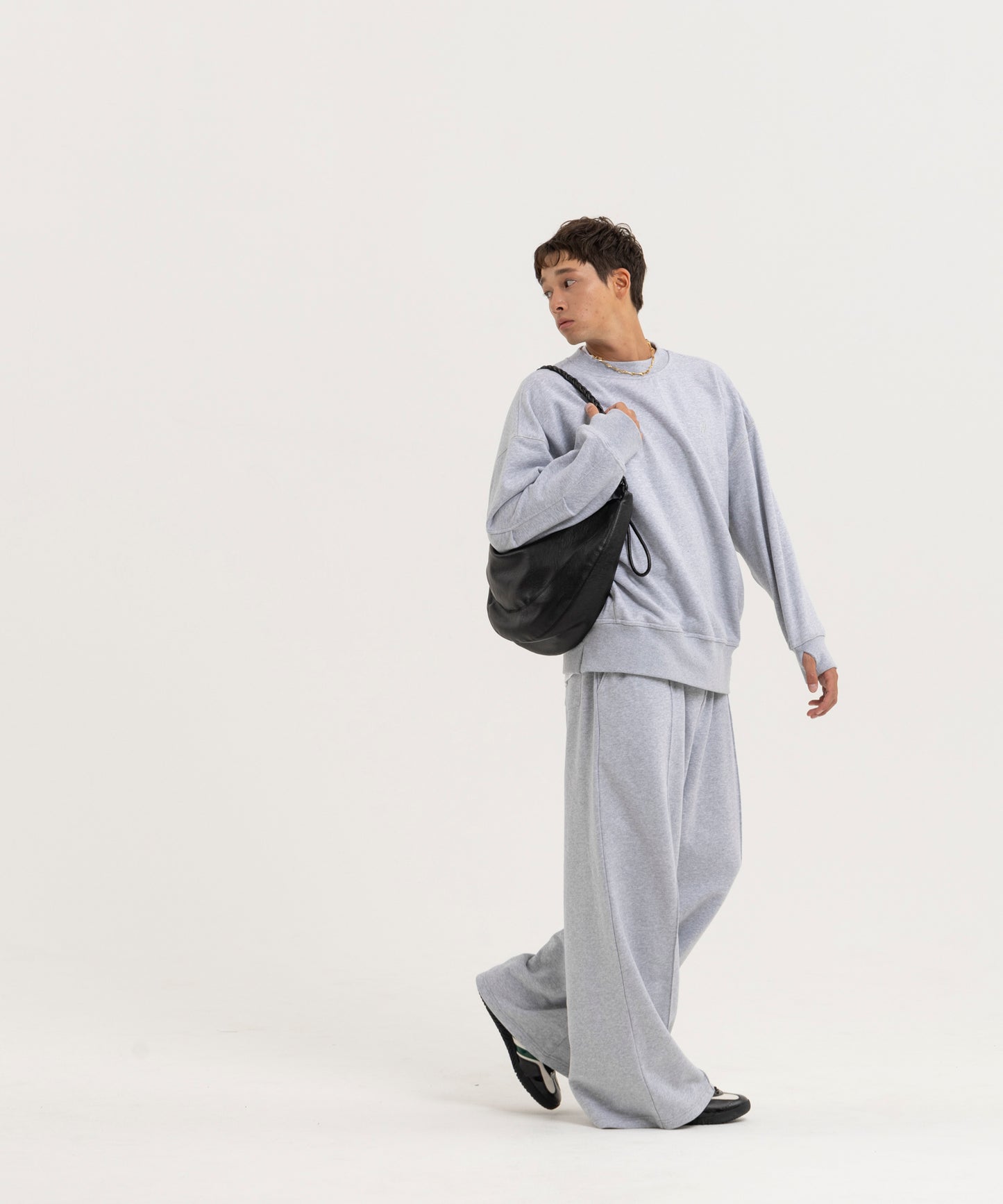 【グレー】PIN TUCK SWEAT WIDE PANTS/ピンタックスウェットワイドパンツ