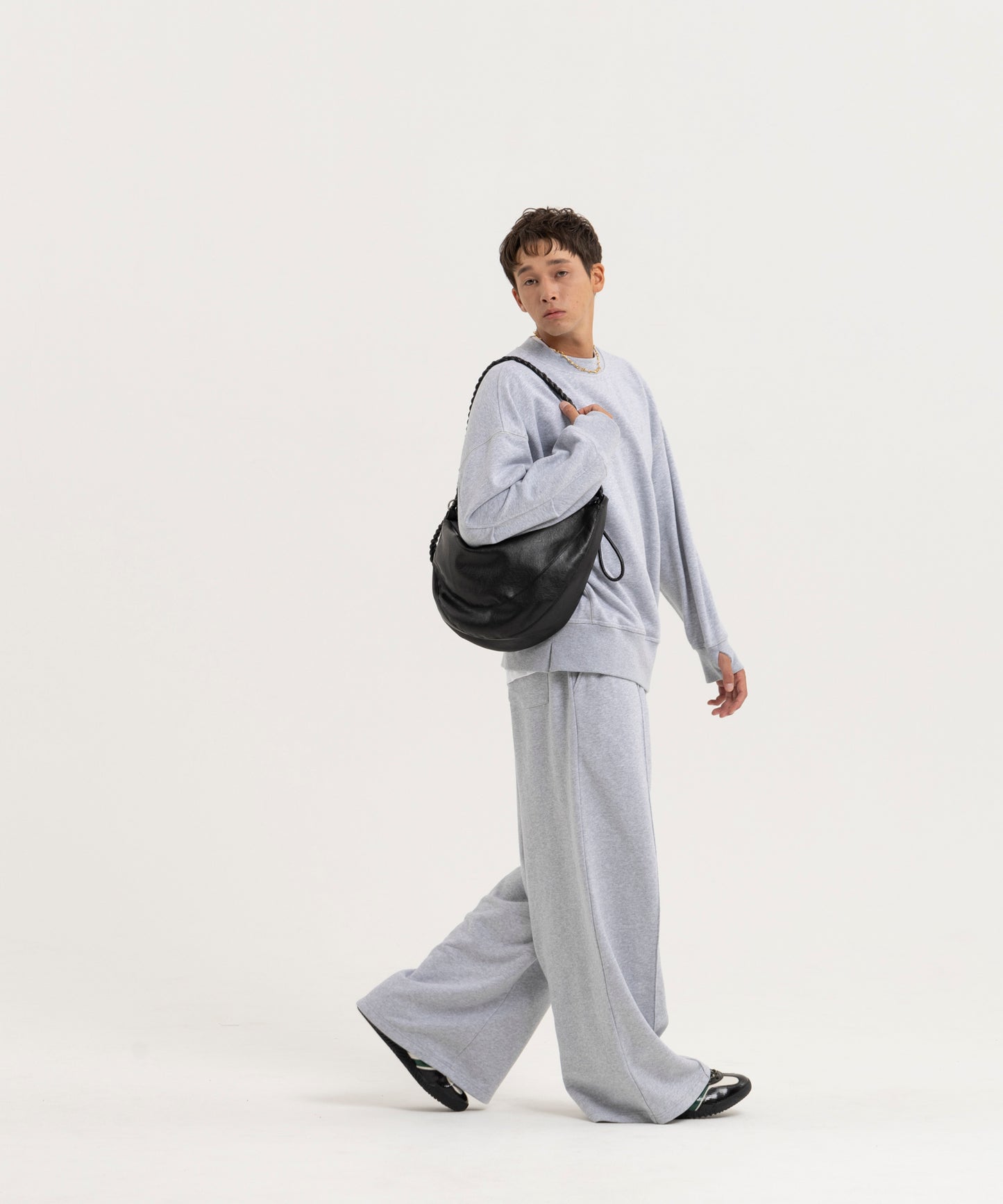 【グレー】PIN TUCK SWEAT WIDE PANTS/ピンタックスウェットワイドパンツ